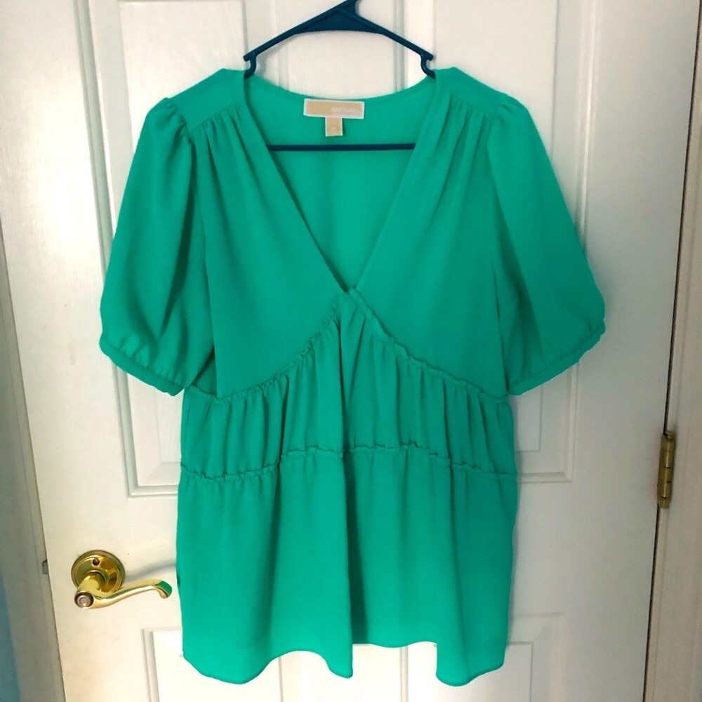Michael Kors Green V Neck Blouse Size M